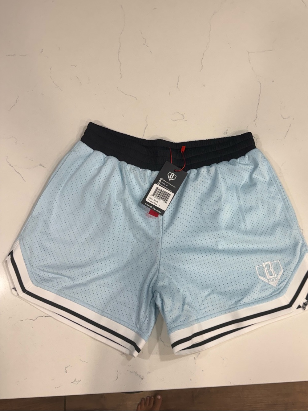 Baseball Lifestyle ADULT SM Light Blue Mesh Athletic Shorts with Black Waistband